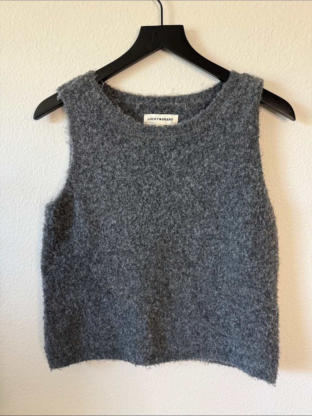 Lucky Brand Gray Fuzzy Knit Sleeveless Sweater Vest Size M